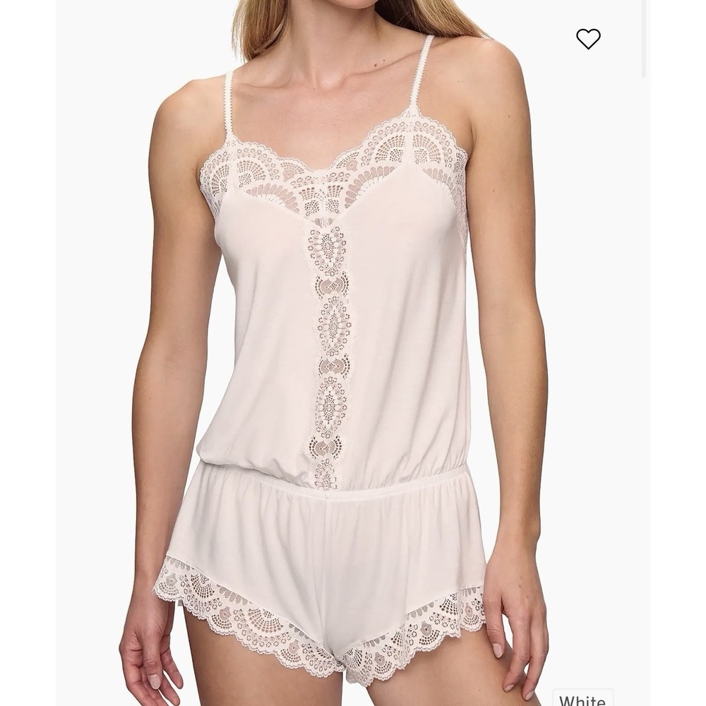 Eberjey NWT Mariana Dreamer Romper Teddy S Small Modal‎ White Lace Blouson Tie
